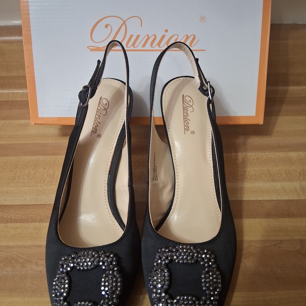 Black Embellished Slingback Heels